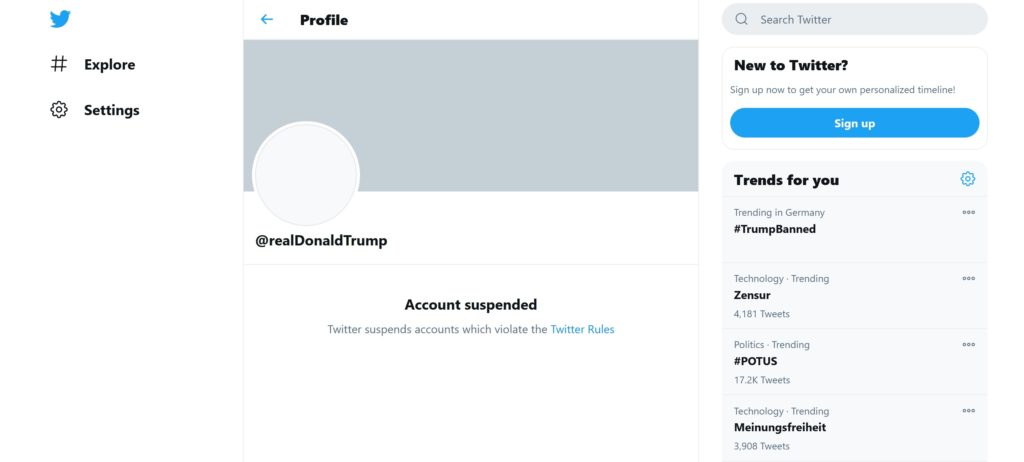 Twitter Suspended Permanently President Donald Trump Account
