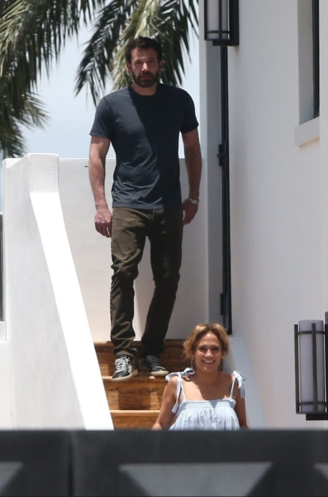 Jennifer Lopez and Ben Affleck were photographed stepping out of a Miami house together